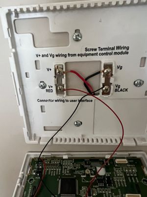 Red and Black wires connected from wall/furnace to Carrier thermostat