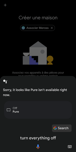 Screenshot of the home app with no house and the error message