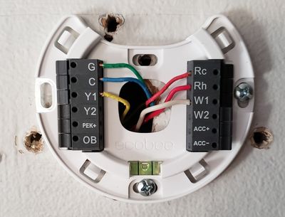 new ecobee base; thicker Rh & W1 wires are from boiler