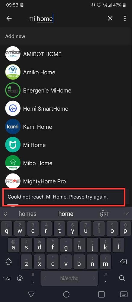 Google Home - Mi Home connection error