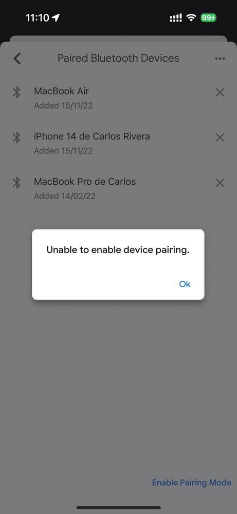 google speaker "Unable to enable pairing mode"