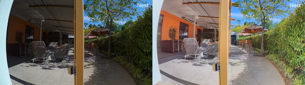 Nest Cam (battery) comparison-- previous software on left and latest update on right.