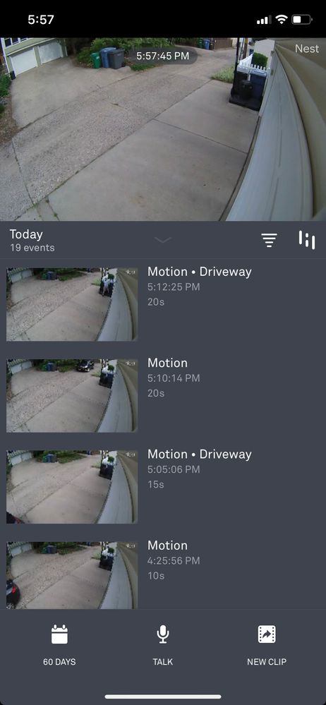 Event history in portrait mode in Nest app