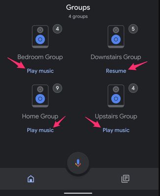 Pressing any of the buttons that say "Play Music" casts music to grouped speakers.