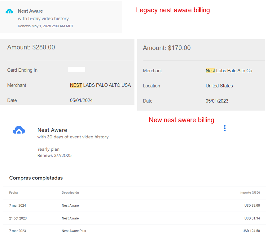"Legacy nest aware" continuing to bill despite upgrading to the "new nest aware"